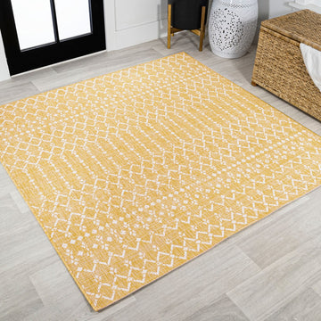 Ourika Moroccan Geometric Textured Weave Indoor/outdoor Square Rug